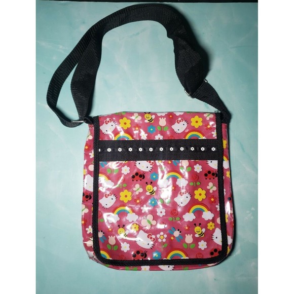 Hello Kitty Sanrio Girls Crossbody Messenger Bag Pink Rainbow GUC Strap - Picture 2 of 11